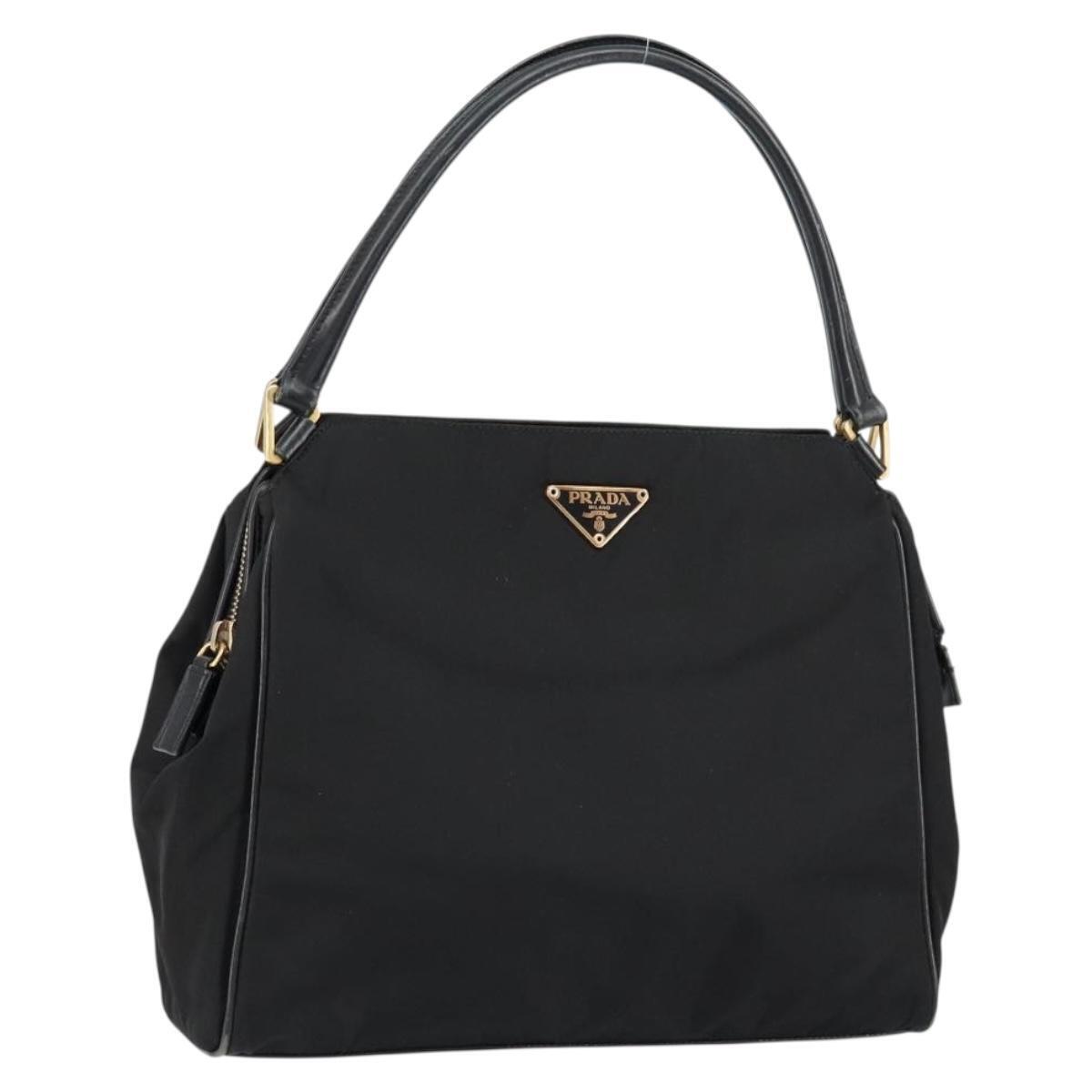 Prada Hand Bag Nylon Black Gold Auth 151341